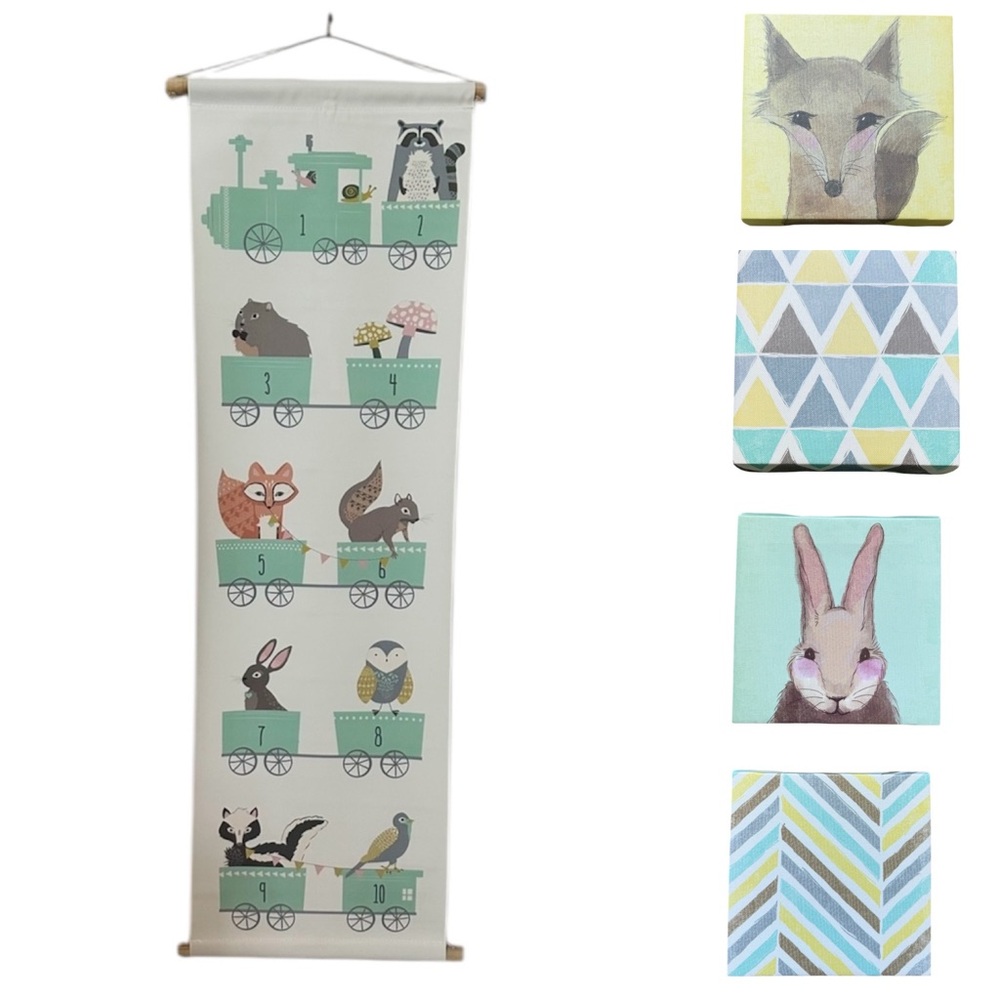 Kids Nursery Wall Decor Set | Forest Friends | Tapestry + 4 Canvases